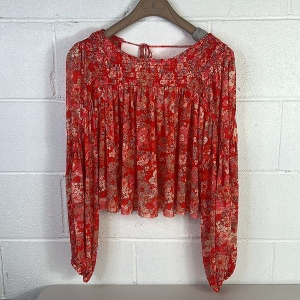 NWOT Free People Up For Anything Top In Cherry Combo Size S Red Floral printed - Picture 3 of 5